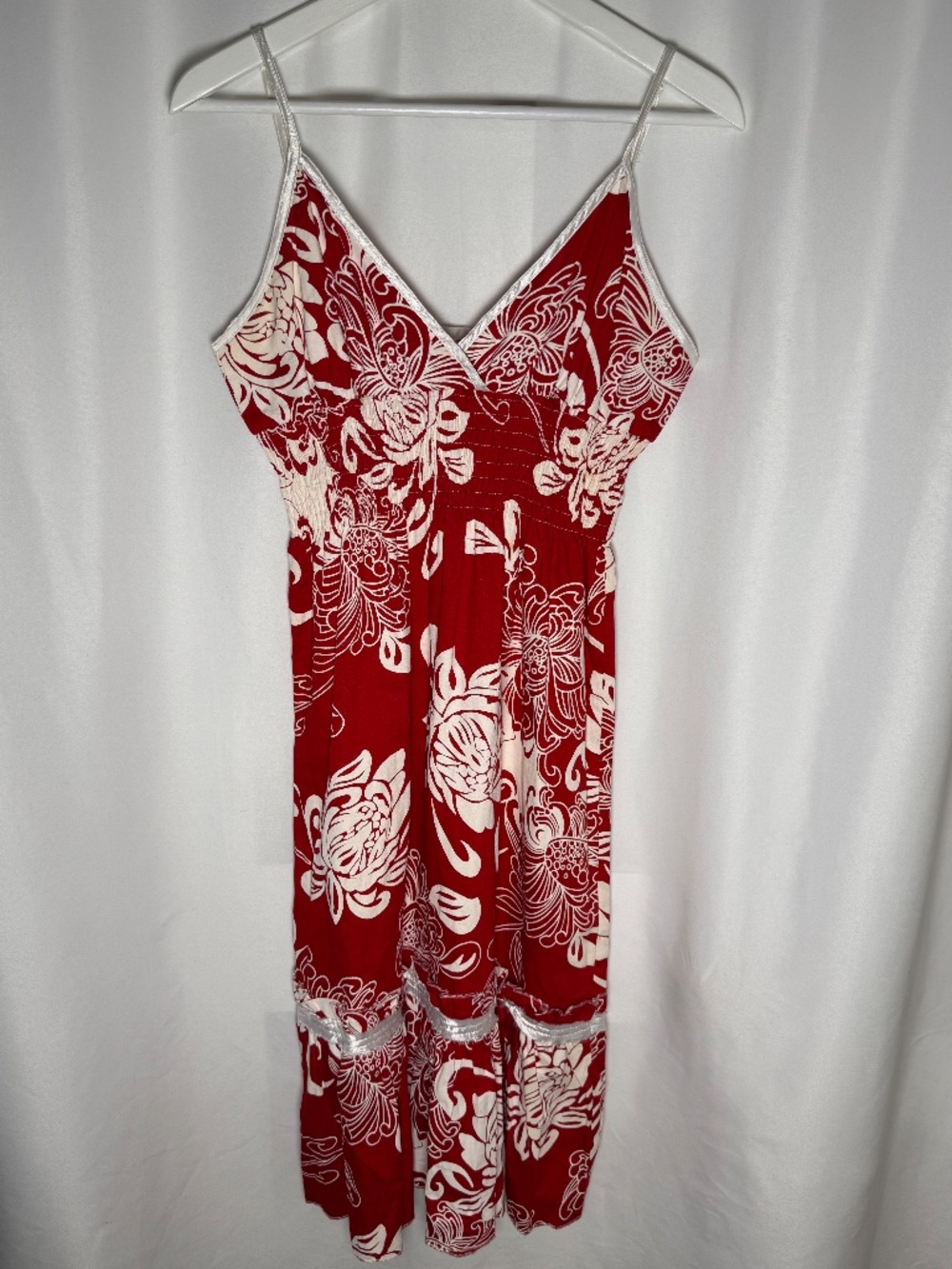 Free Chic Red Floral Cotton Sundress Spaghetti Strap Women's L